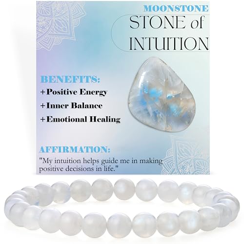 Bivei Mondstein - Intuition - Perlenarmband für Frauen 6mm Halbedelstein dehnbarer elastischer Schmuck Yoga Geschenke von Bivei