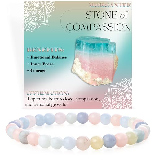 Bivei Morganit - Mitgefühl - Perlenarmband für Frauen 6mm Halbedelstein dehnbarer elastischer Schmuck Yoga Geschenke von Bivei
