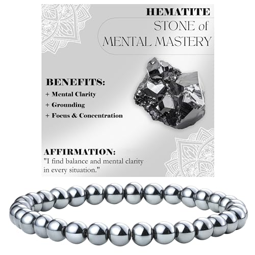 Bivei Perlenarmband für Frauen 6mm natürliche Steinziehung Schmuck Yoga Geschenk (Hämatit - Erdung) von Bivei