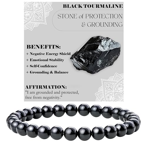 Bivei Schwarzer Turmalin - Schutz und Erdung - Perlenarmband für Frauen 6mm Halbedelstein dehnbarer elastischer Schmuck Yoga Geschenke von Bivei