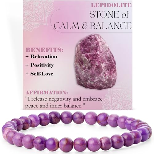 Bivei Lepidolith - Ruhe & Gleichgewicht - Perlenarmband für Frauen 6mm Halbedelstein dehnbarer elastischer Schmuck Yoga Geschenke von Bivei