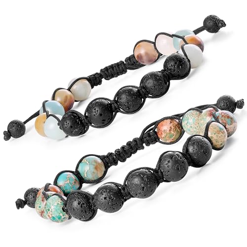 Bivei Lava Rock Stone Essential Oil Diffuser Armband - Variscite und Amazonite - Verstellbares geflochtenes Edelsteinarmband für Männer und Frauen Bivei Lava Rock Stone Essential Oil Diffuser Armband - Variscite und Amazonite - Verstellbares geflochtenes Edelsteinarmband für Männer und Frauen von Bivei
