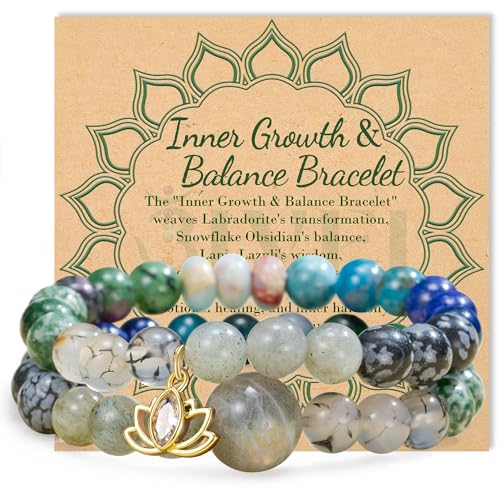 Bivei Natursteinarmbänder Grüner Kristall und Stein-Chakra-Perlenstretch-Armband 8mm Reiki Halbedelstein-Lotus-Charme Spiritueller Schmuck Geschenkarmbänder für Frauen (Grün) von Bivei