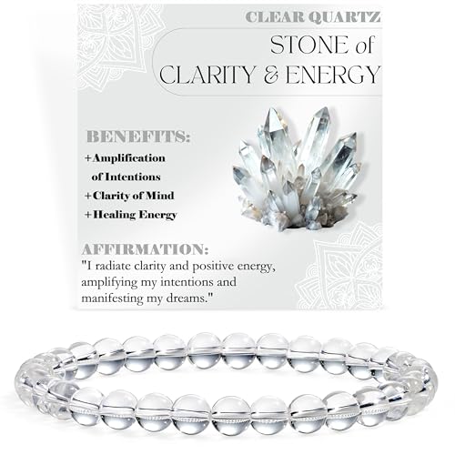 Bivei Klarer Quarz - Klarheit und Energie - Perlenarmband für Frauen 6mm Halbedelstein dehnbarer elastischer Schmuck Yoga Geschenke von Bivei