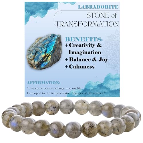 Bivei Labradorit - Verwandlung Perlenarmband für Frauen 8mm Semi Precious Natural Stone Stretch elastischen Schmuck Yoga Geschenke von Bivei