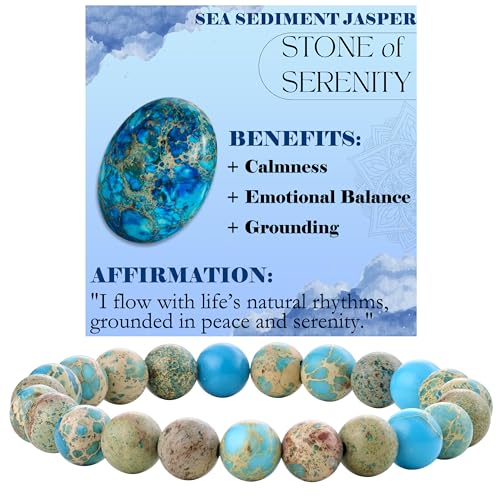 Bivei Seesediment-Jaspis - Gelassenheit Perlenarmband für Frauen 8mm Semi Precious Natural Stone Stretch elastischen Schmuck Yoga Geschenke von Bivei