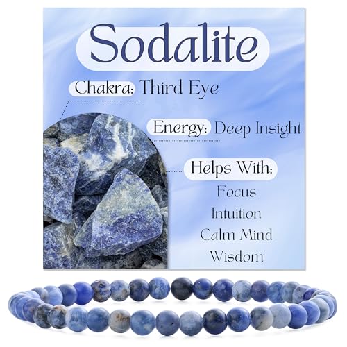Bivei Sodalith – Klare Einsicht & Authentizität – Perlenarmband für Frauen 4mm Halbedelstein dehnbarer elastischer Schmuck Yoga Geschenke von Bivei