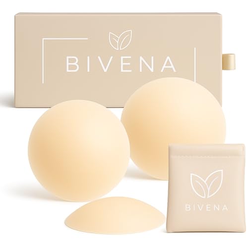 Bivena® Nippelpads - Nipple Cover - Wiederverwendbare Nipple Pads mit Brustwarzen Abdeckungen - Nippel Cover Damen - Dünne Selbstklebende Nippel Pads Nippelabdeckung aus hochwertigem Silikon [8 cm Ø] von Bivena