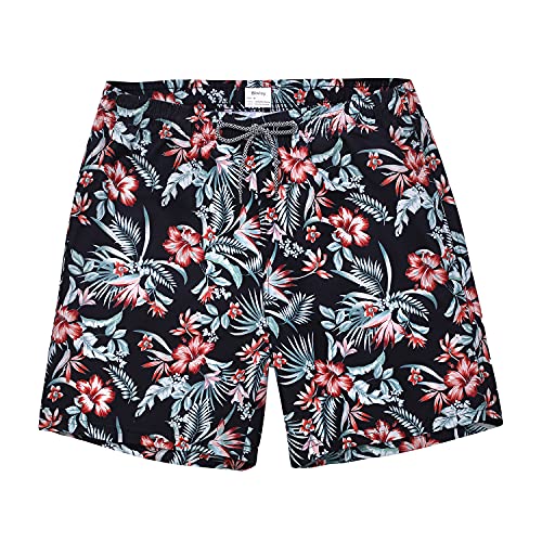 Biwisy Herren-Badehose, schnell trocknend, mit Netzfutter, lustige Strandshorts, Black Flowers, XL von Biwisy