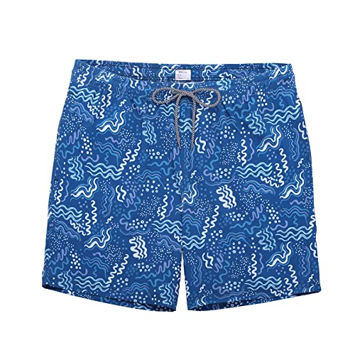 Biwisy Herren-Badehose, schnelltrocknend, mit Netzfutter, lustige Strandshorts, Blau-weiße Wasserwellen, Large von Biwisy