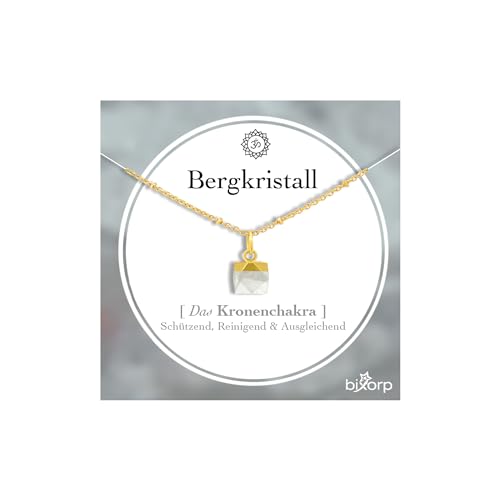 Bixorp Bergkristall Chakra Halskette – Handgefertigter Bergkristall Anhänger – Vergoldete Edelstahlkette auf Geschenkkarte mit Geschenkumschlag – (36 cm + 8 cm verstellbar) von Bixorp
