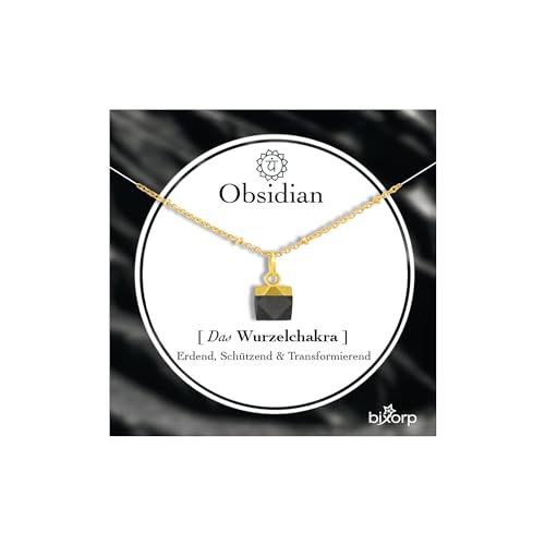 Bixorp Obsidian Chakra Halskette – Handgefertigter Obsidian Anhänger – Vergoldete Edelstahlkette auf Geschenkkarte mit Geschenkumschlag – (36 cm + 8 cm verstellbar) von Bixorp