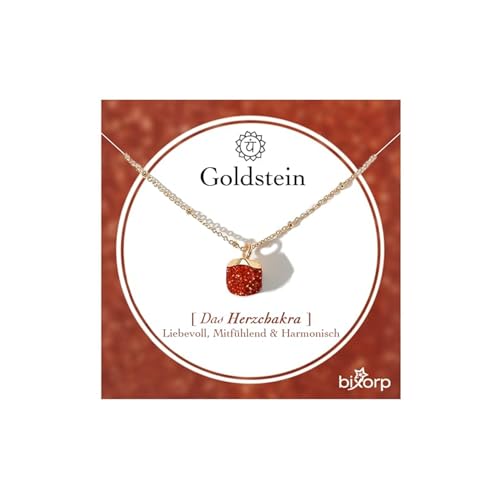 Bixorp Goldstein Chakra Halskette – Handgefertigter Goldstein Anhänger – Vergoldete Edelstahlkette auf Geschenkkarte mit Geschenkumschlag – (36 cm + 8 cm verstellbar) von Bixorp