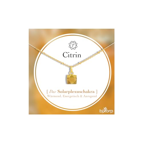 Bixorp Citrin Chakra Halskette – Handgefertigter Citrin Anhänger – Vergoldete Edelstahlkette auf Geschenkkarte mit Geschenkumschlag – (36 cm + 8 cm verstellbar) von Bixorp