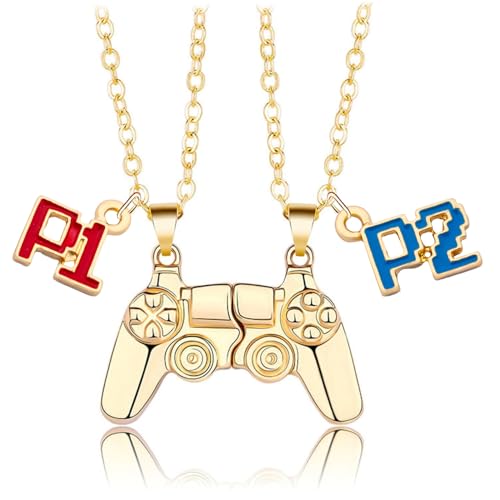 Bixorp Gamer Freundschaftskette für 2 - Gold - Magnetische BFF Kette - Controller Anhänger mit P1 & P2 - Geschenk für Gamer Best Friends von Bixorp