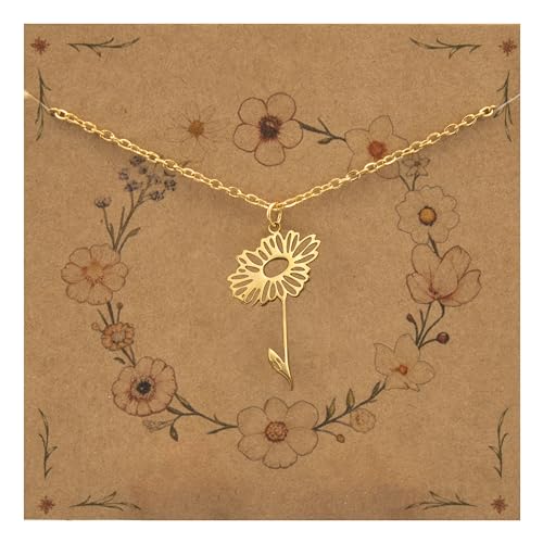 Bixorp Geburtsblumenhalskette April/Gänseblümchen - Goldfarben - Edelstahlblumenkette für Damen & Mädchen von Bixorp