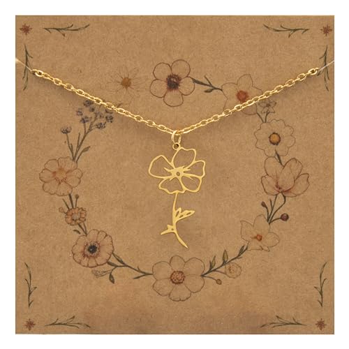 Bixorp Geburtsblumenhalskette August/Klatschmohn - Goldfarben - Edelstahlblumenkette für Damen & Mädchen von Bixorp