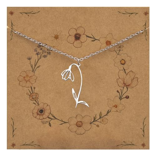 Bixorp Geburtsblumenhalskette Januar/Schneeglöckchen - Silberfarben - Edelstahlblumenkette für Damen & Mädchen von Bixorp