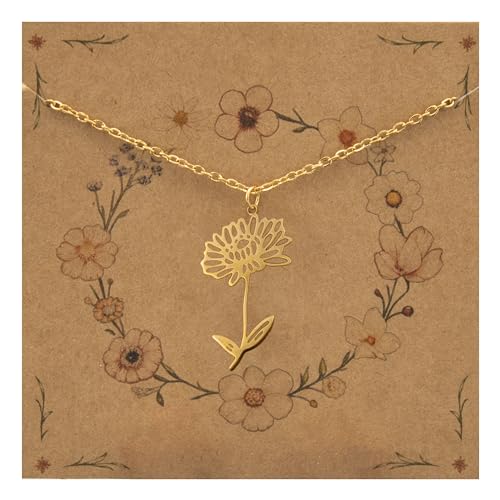 Bixorp Geburtsblumenhalskette November/Chrysantheme - Goldfarben - Edelstahlblumenkette für Damen & Mädchen von Bixorp
