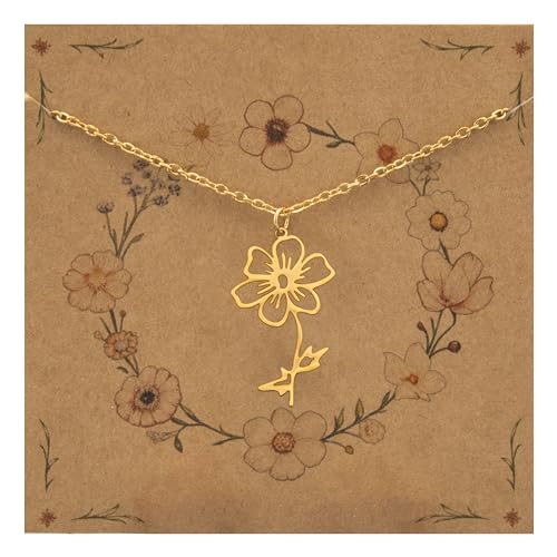 Bixorp Geburtsblumenhalskette Oktober/Kosmee - Goldfarben - Edelstahlblumenkette für Damen & Mädchen von Bixorp