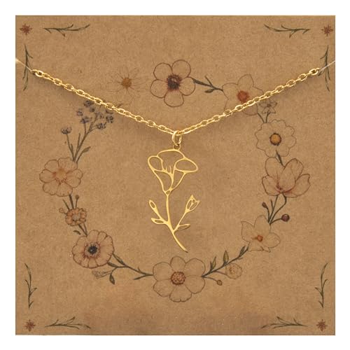 Bixorp Geburtsblumenhalskette September/Prunkwinde - Goldfarben - Edelstahlblumenkette für Damen & Mädchen von Bixorp