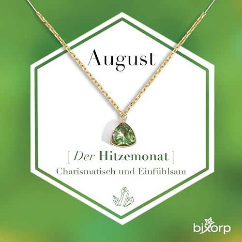 Bixorp Geburtsstein Halskette August - Peridot - Zirkonia-Anhänger an vergoldeter Edelstahlkette - 45cm + 5cm verstellbar von Bixorp