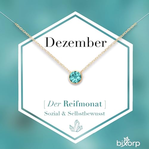 Bixorp Geburtsstein Halskette mit Zirkonia-Anhänger Dezember - Edelstahlkette mit rundem Zirkonia-Kristall - Dezember/Tansanit - Gold von Bixorp