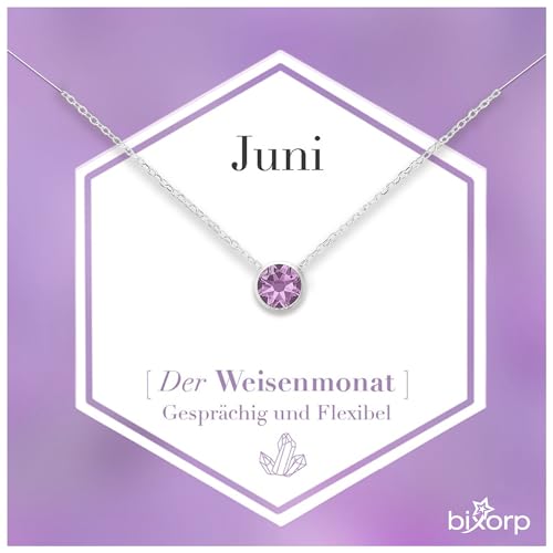 Bixorp Geburtsstein Halskette mit Zirkonia-Anhänger Juni - Edelstahlkette mit rundem Zirkonia-Kristall - Juni/Alexandrit - Silber von Bixorp