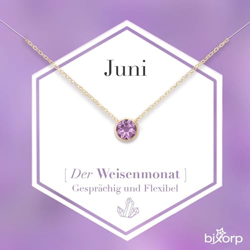 Bixorp Geburtsstein Halskette mit Zirkonia-Anhänger Juni - Edelstahlkette mit rundem Zirkonia-Kristall - Juni/Alexandrit - Gold von Bixorp
