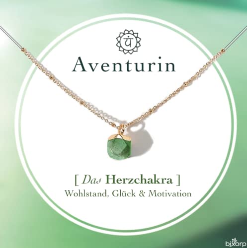 Bixorp Aventurin Chakra Halskette – Handgefertigter Aventurin Anhänger – Vergoldete Edelstahlkette auf Geschenkkarte mit Geschenkumschlag – (36 cm + 8 cm verstellbar) von Bixorp