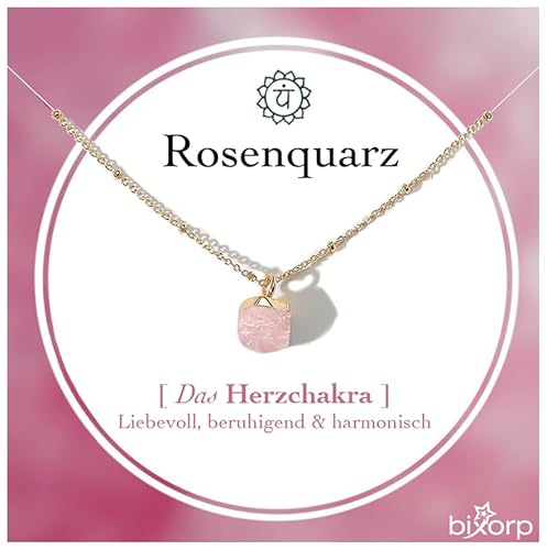 Bixorp Rosenquarz Chakra Halskette - Edelstein Anhänger Geschenk - Herzchakra Vergoldeter Edelstahlkette von Bixorp