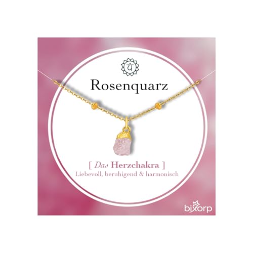 Bixorp Rosenquarz Chakra Halskette - Vergoldeter Edelstahl - Rohem Edelstein Anhänger von Bixorp