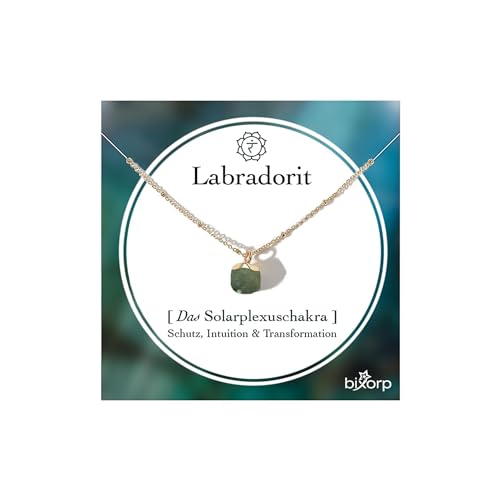 Bixorp Labradorit Chakra Halskette - Edelstein Anhänger Geschenk - Solarplexuschakra Vergoldeter Edelstahlkette von Bixorp