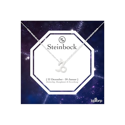 Bixorp Sternzeichen Steinbock Halskette - Sternzeichen-Kette aus Edelstahl in Silber – Zodiac-Halskette auf Geschenkkarte von Bixorp