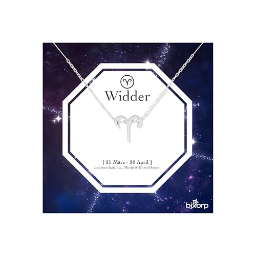 Bixorp Sternzeichen Widder Halskette - Sternzeichen-Kette aus Edelstahl in Silber – Zodiac-Halskette auf Geschenkkarte von Bixorp