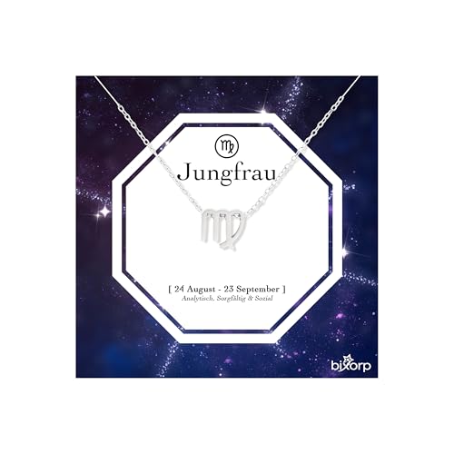 Bixorp Sternzeichen Jungfrau Halskette - Sternzeichen-Kette aus Edelstahl in Silber – Zodiac-Halskette auf Geschenkkarte von Bixorp