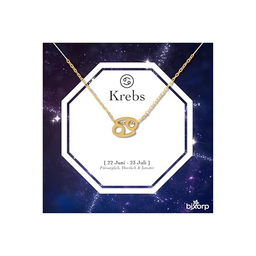 Bixorp Sternzeichen Krebs Halskette - Sternzeichen-Kette aus Edelstahl in Gold – Zodiac-Halskette auf Geschenkkarte von Bixorp