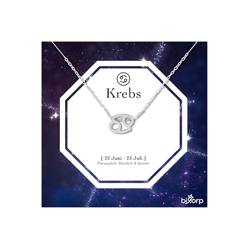 Bixorp Sternzeichen Krebs Halskette - Sternzeichen-Kette aus Edelstahl in Silber – Zodiac-Halskette auf Geschenkkarte von Bixorp