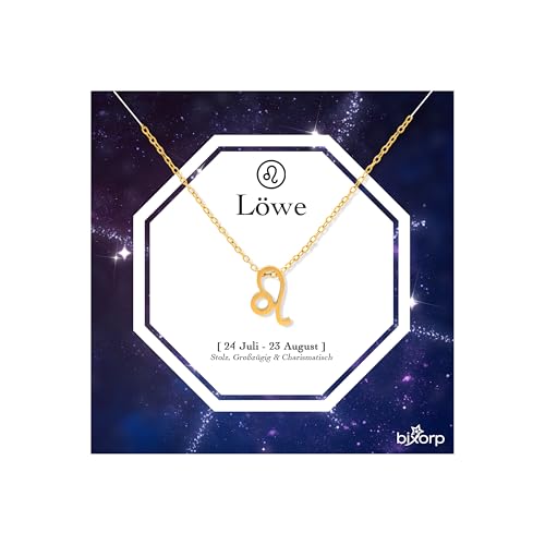 Bixorp Sternzeichen Löwe Halskette - Sternzeichen-Kette aus Edelstahl in Gold – Zodiac-Halskette auf Geschenkkarte von Bixorp