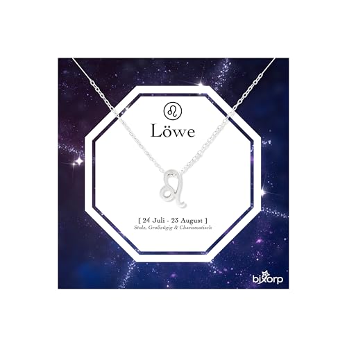 Bixorp Sternzeichen Löwe Halskette - Sternzeichen-Kette aus Edelstahl in Silber – Zodiac-Halskette auf Geschenkkarte von Bixorp