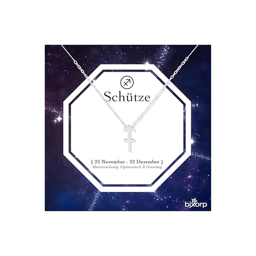 Bixorp Schütze Halskette - Sternzeichen-Kette aus Edelstahl in Silber – Zodiac-Halskette auf Geschenkkarte von Bixorp