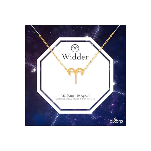 Bixorp Sternzeichen Widder Halskette - Sternzeichen-Kette aus Edelstahl in Gold – Zodiac-Halskette auf Geschenkkarte von Bixorp