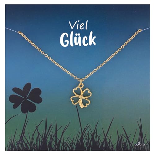 Bixorp Viel Glück Kleeblatt Geschenkhalskette - Gold - Edelstahl & vergoldete Kette und Anhänger von Bixorp