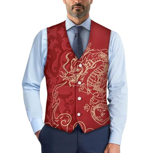 Biyejit Camo Herren Westen formelle Anzugweste mit Knopf Slim V-Ausschnitt Kleid Weste für Business Smoking Party S-4XL, drache, 4XL Biyejit Camo Herren Westen formelle Anzugweste mit Knopf Slim V-Ausschnitt Kleid Weste für Business Smoking Party S-4XL, drache, 4XL von Biyejit
