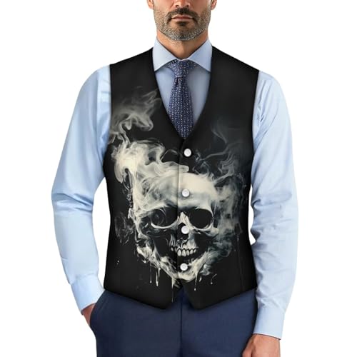 Biyejit Camo Herren Westen formelle Anzugweste mit Knopf Slim V-Ausschnitt Kleid Weste für Business Smoking Party S-4XL, totenköpfe, XL von Biyejit