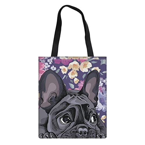 Biyejit Canvas Tote Bag Handtasche Casual Schule Baumwolle Shopping Schultertasche für Frauen Mädchen, Französische Bulldogge, Einheitsgröße von Biyejit