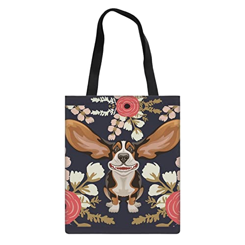 Biyejit Canvas Tote Bag Handtasche Casual Schule Baumwolle Shopping Schultertasche für Frauen Mädchen, Floral Hound, Einheitsgröße von Biyejit