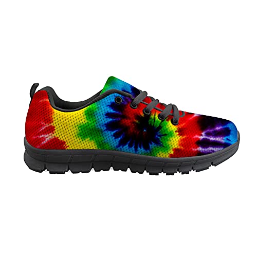 Biyejit Colorful Tie Dye Damen Athletic Mesh Atmungsaktive Casual Sneakers Lace Up Comfort Schuhe von Biyejit