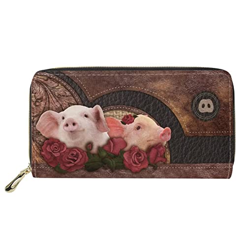 Biyejit Damen-Geldbörse, PU-Leder, Kartenhalter, Clutch, Handygeldbörse, Rose Flower Pig, Einheitsgröße von Biyejit