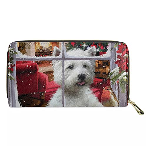 Biyejit Damen-Geldbörse, lang, Leder, Blumenmuster, Handy-Kartenhalter, Clutch, Kapazität, Christmas West Highland Terrier, Einheitsgröße, von Biyejit